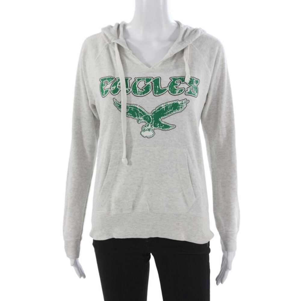 Ocean Drive Women Pullover Hoodie Gray Bird Graphic V-Neck Size S